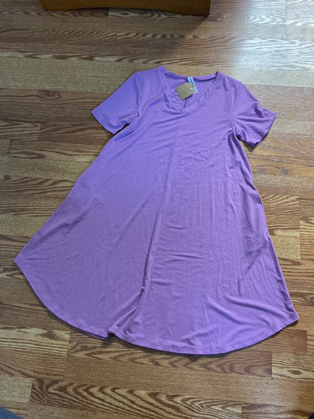 Zenana Premium Purple V~Neck Short Sleeve T~Shirt  Dress   Size S